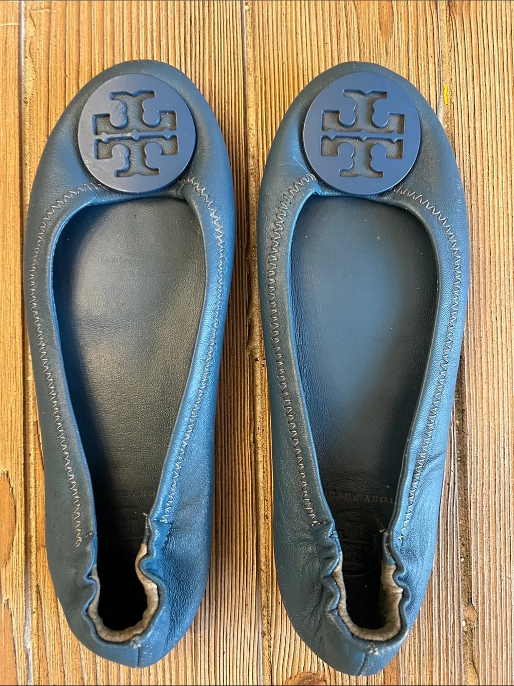 Tory Burch Teal Leather Icon Logo Ballet Flats